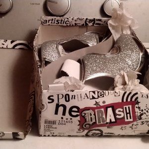 Brash Silver Ankle Strap High Heel Platforms Size 13m